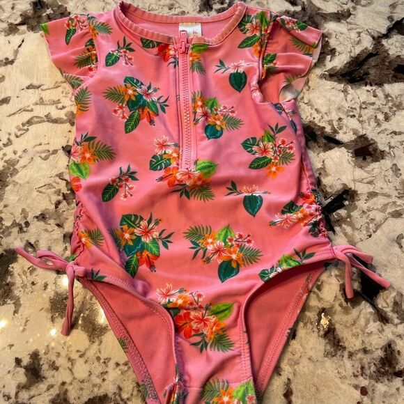 Cat & Jack One Piece Pink Floral Tie side Swim 3T - Picture 9 of 10